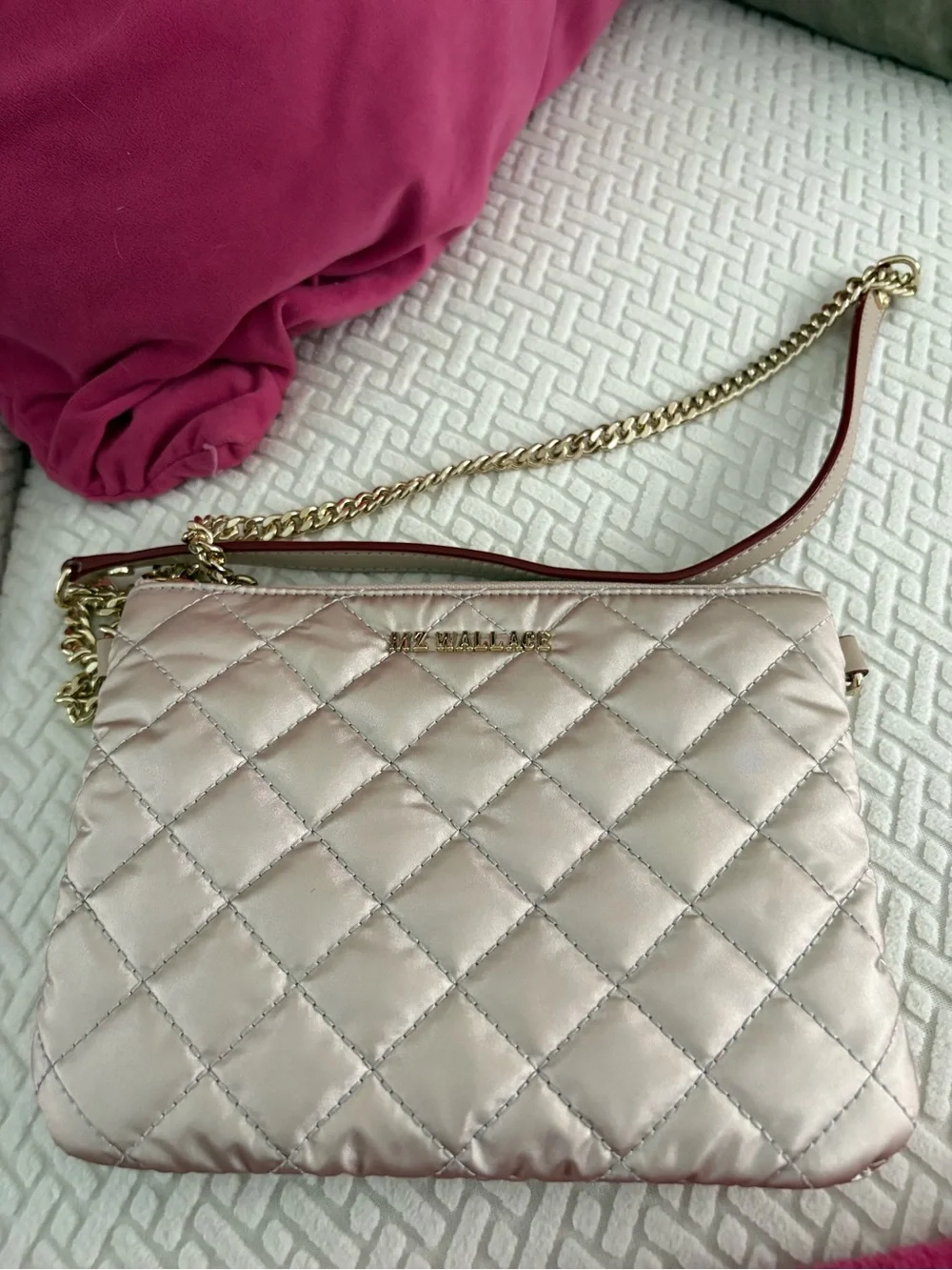 MZ Wallace Quilted Metallic Crossbody Bag - Rose Gold